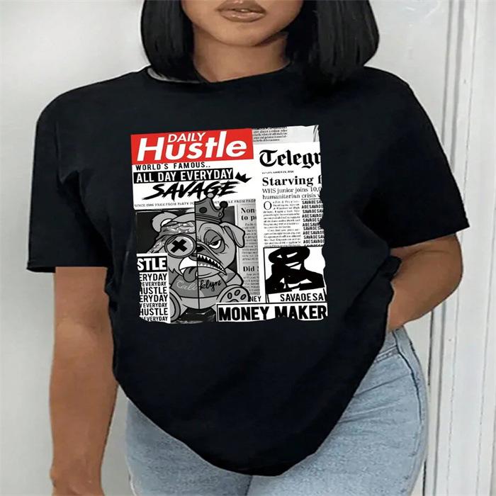 Sommar damer rundhalsad ren bomull tryckta t-shirts