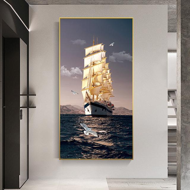 

Новый китайский золотой корабль абстрактная лодка холст картина настенное искусство дзен камень богатое дерево постеры и принты для декора гостиной Quadro 30cm×60cm NoFrame