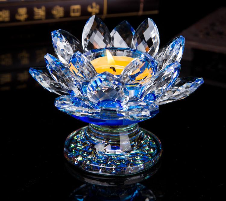 Double-layer High-legged Crystal Glass Handicraft Display Lotus Butter Lamp Base Stand Display Buddha Offering Candlestick