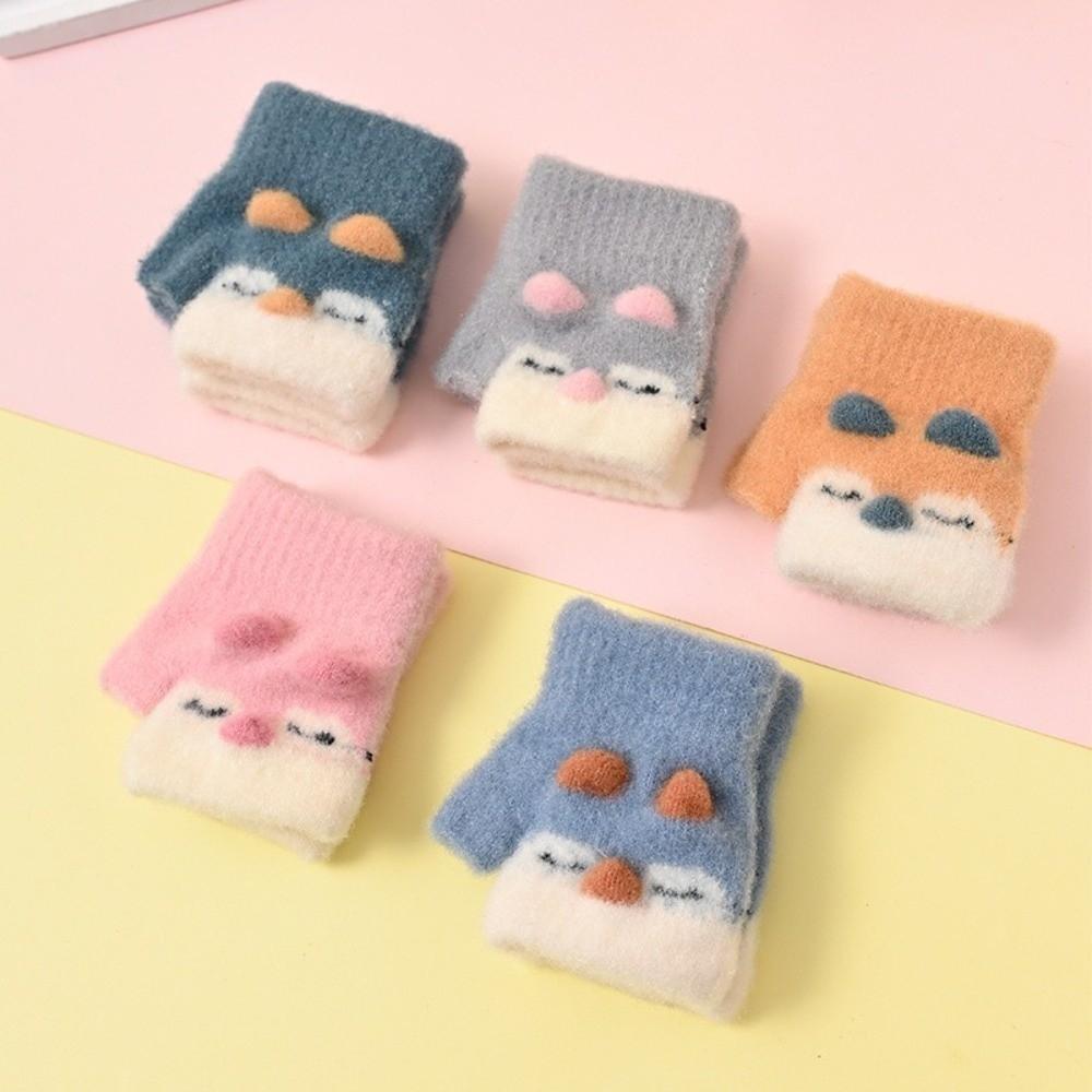 Cute Cartoon Children's Gloves Knitted Warm Gloves New Fingerless Mitten  Autumn Winter