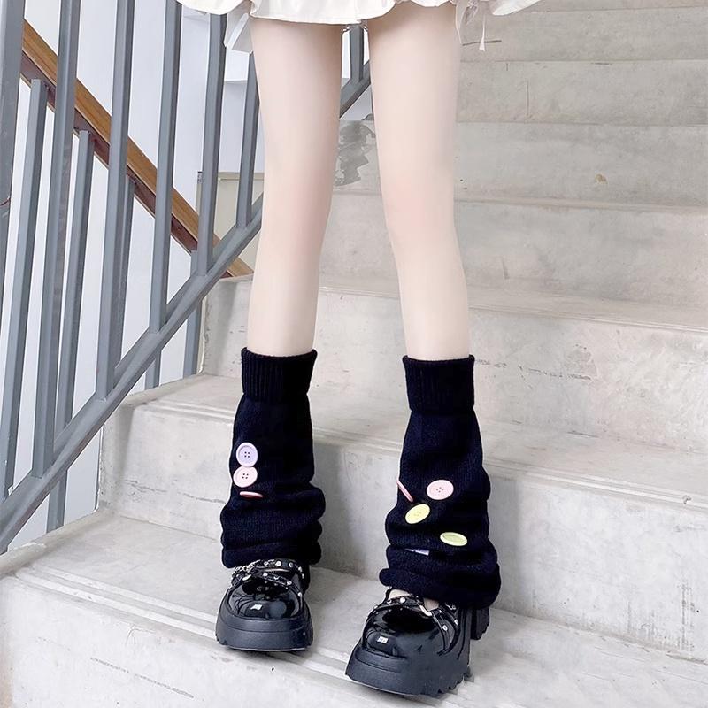 Cache-mollets boutonnés multicolores originaux Chaussettes empilées automne hiver japonaises Chaussettes JK mi-mollet Dopamine