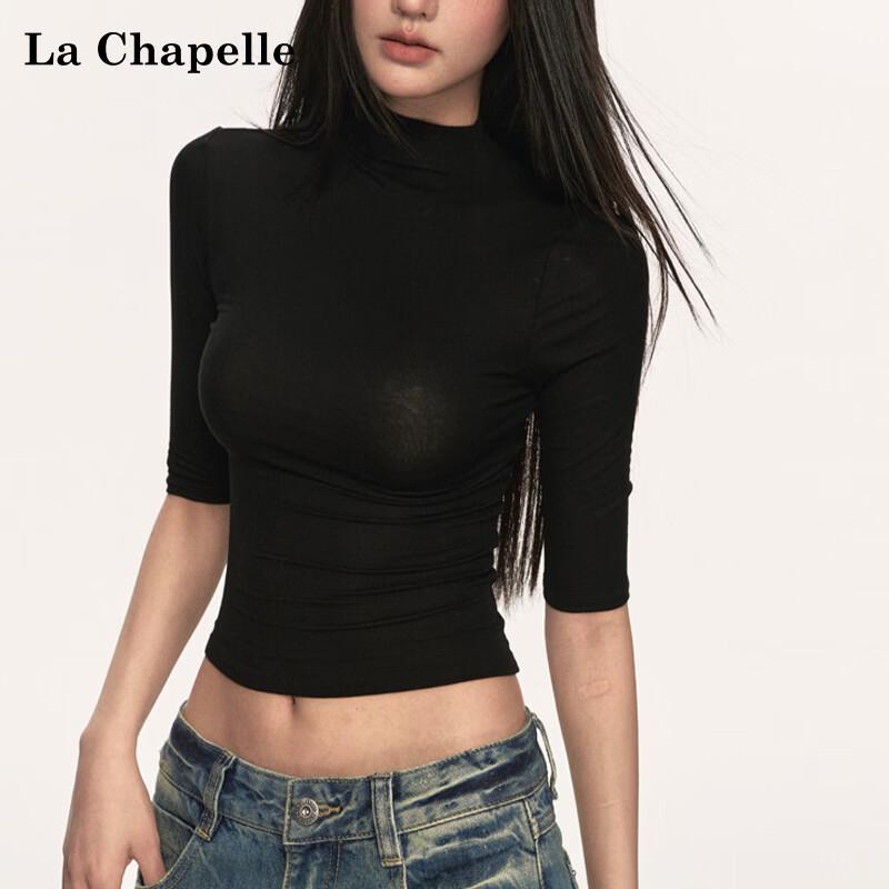 La Chapelle Women's Mock Neck Slim-Fit Mid-Sleeve T-Shirt