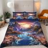 Mountain and Flowing Water Duvet Covers for Teens Adults Queen Quilt Cover with 2 Pillowcase Mountain River Bedding Set No Quilt