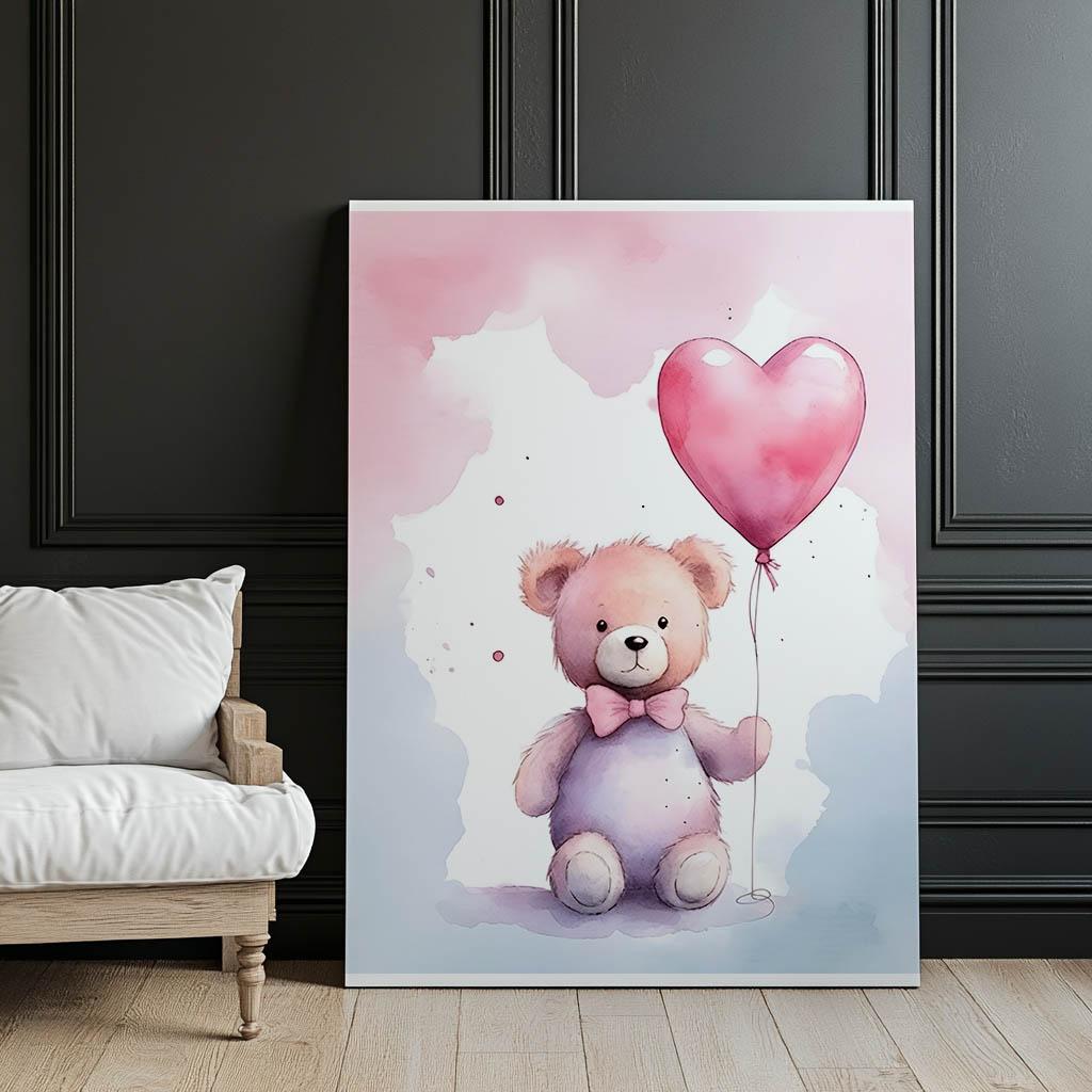 Teddy Bear With Heart Balloon Teddy Bear With Heart Balloon, 30X40 Cm, Dark Brown Wooden Frame, 230 Gsm Matte Paper