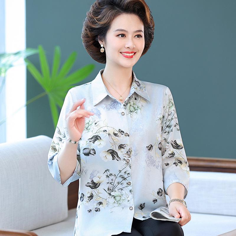 

Mom s High-End Silk Long-Sleeved T-Shirt: Stylish Mulberry Silk Top for Middle-Aged and Elderly Women 5XL (recommended 150-165 kg) світло-зелений колір