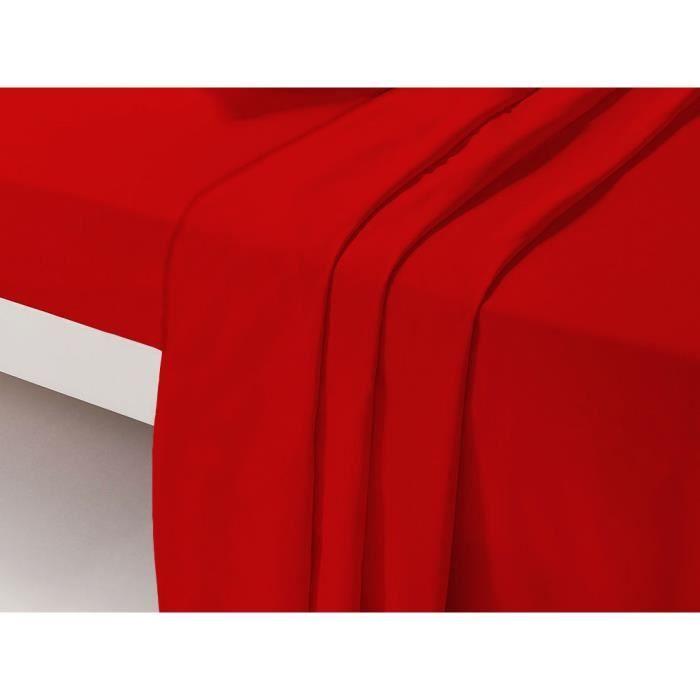 Drap Plat - DP135 - Rouge - 240 cm x 300 cm - 100% Coton - Lavable en machine à 60°