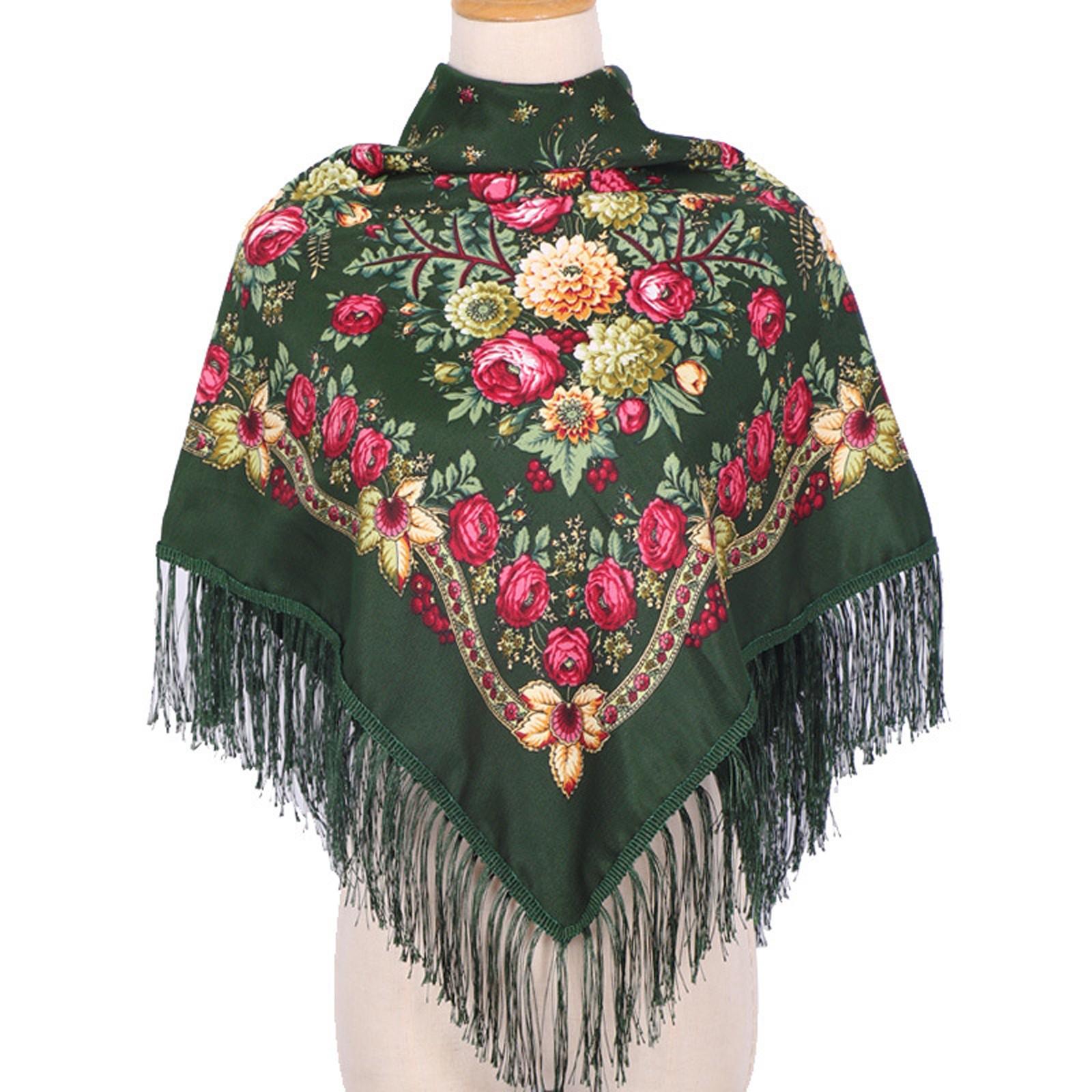 

Этнический тюрбан, шарф для головы, женский винтажный дорожный напечатанный платок с кисточками, верхняя одежда, напечатанный квадратный шарф One Size темно-зеленого