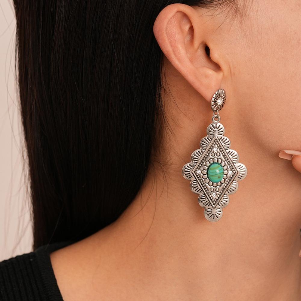 Turquoise Ethnic Style Tassel Earrings Green Water Drop Pearl Ear Studs Earrings Pendant  Women