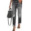 Damen gewaschene distressed Jeans mit Riss-Details und funktionellen Taschen, verkürzte Länge, lässige Passform