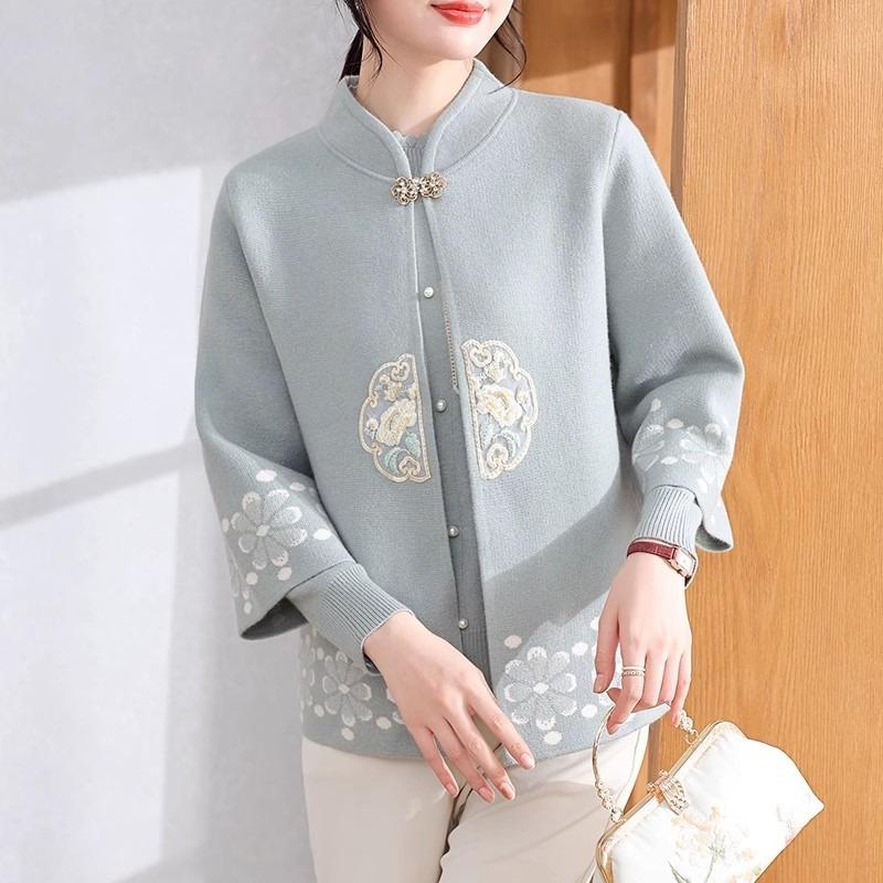 Mom Spring Short Coat Knitted Sweater Medium and Old Fashion Sweater Two-piece Set Middle-aged Top