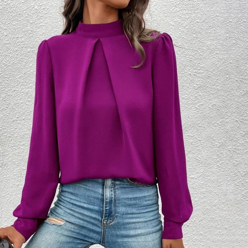 Damen Frühling Sommer Satinhemd mit Puffärmeln Modische Langarm Satin Top Hemden