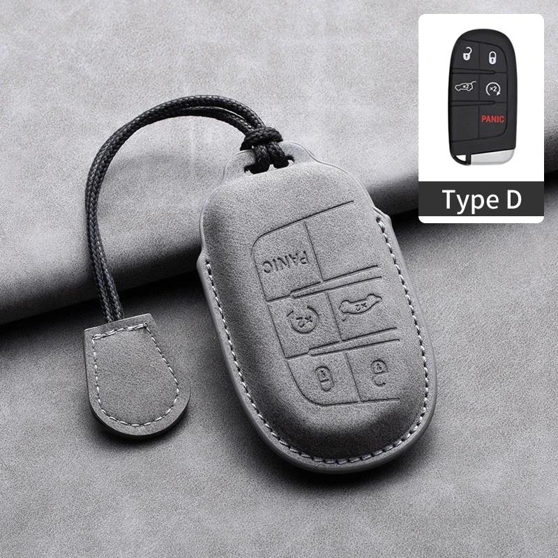 Leather Car Key Case Cover Keychain For Jeep Wrangler Commander Compass Patriot Renegade Cherokee Grand Cherokee Keyring