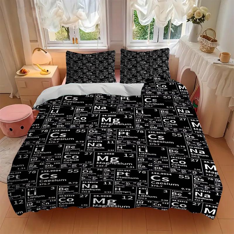 3pcs Anime Cartoon Design Periodic Table Elements Comforter Set with Two Pillowcases (No Core), Home Decor, Festival Gift, Polyester Fabric