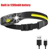 Induction Headlamp COB+LED Head Flashlight Built In Battery USB Rechargeable Outdoor Waterproof Camping Fishing Work Lantern
