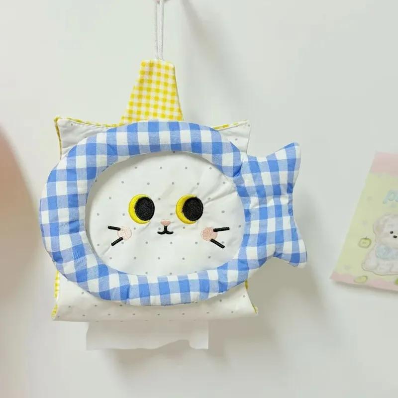 Cartoon Cat Paper Bag Wall Mounted Fabric Handmade Tissue Cover Household Dormitory Car High Appearance Level Creative Paper Bag