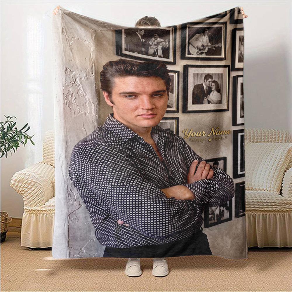 Elvis Presley Personalized Text Blanket Cozy Customizable Blanket Warmthful Decor for Chair Nap Living Room Bedding Four Seasons Universal