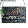 2D Flat 1pc 12"x8" Retro Book Stack Aluminium Wall Art with "READING NOOK" Quote - Vintage Home Library Decor, Classic Book Design, Durable Aluminium