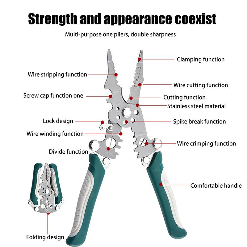 1 Stück Multifunktionale Faltbare Abisolierzange Crimpzange Kabelschneider Zange Elektriker Kabel Schneiden Verdrahten Ziehen Abisolierwerkzeuge