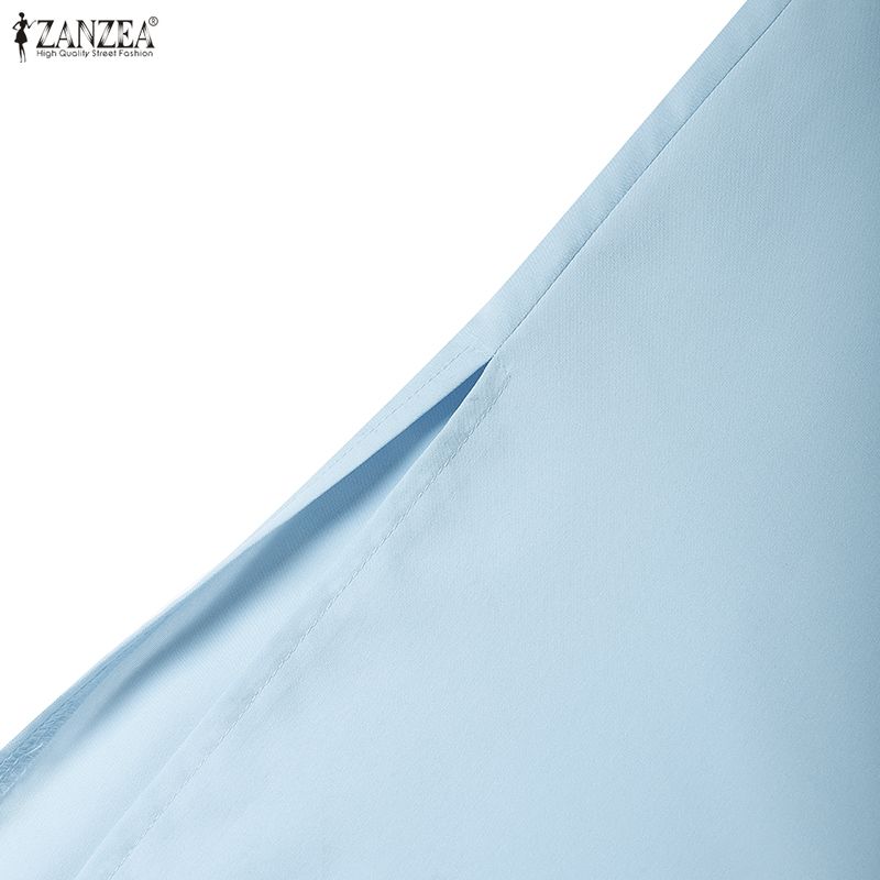 ZANZEA Blouse Longue Décontractée Ample à Manches Longues et Col Rabattu pour Femme