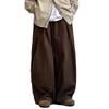 Unisex Japanese Retro Wide-Leg Pleated Cargo Pants - Casual Elastic Waist College Style