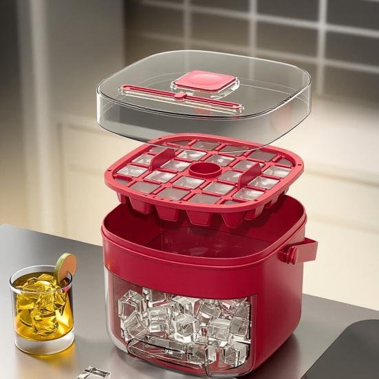 2-in-1 Ice Cube Maker & Storage Bucket Press-Release 48-Cavity Portable Ice Tray with Lid Scoop Easy-Release Ice Mold for Home Camping Party