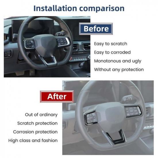 Car Steering Wheel Trim Cover Decor Bezel For Ford Mustang 2024-25 Carbon Fiber