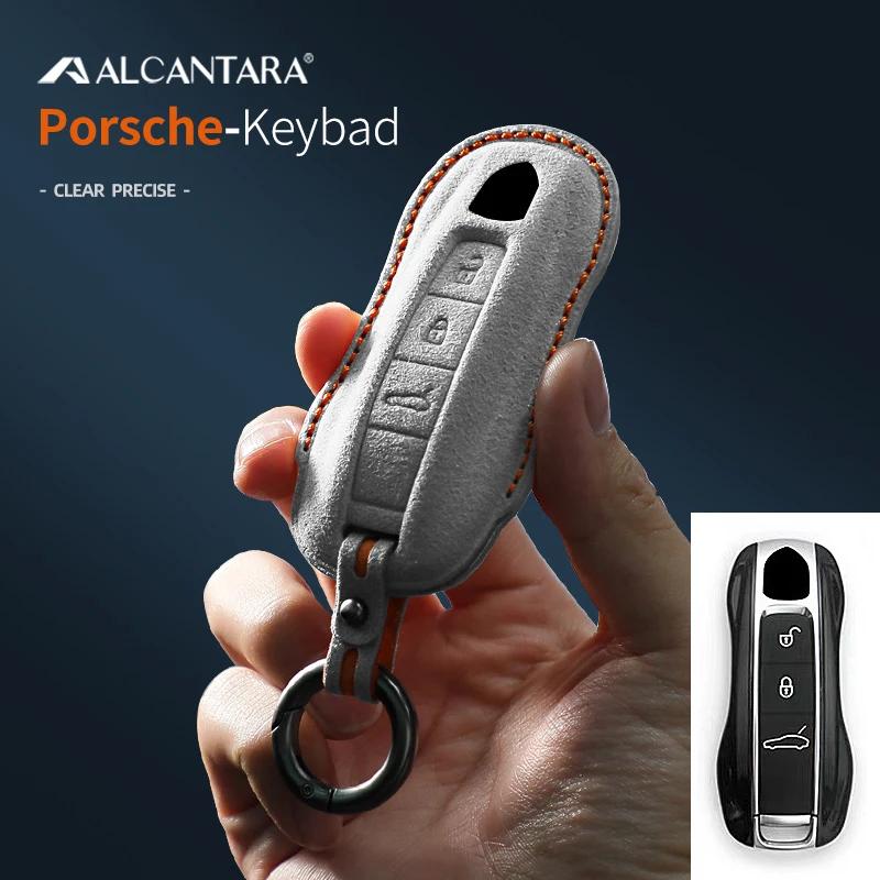 Alcantara Car Key Case Cover For Porsche Panamera Spyder Carrera Macan Cayman Cayenne 911 970 981 991 Accessories