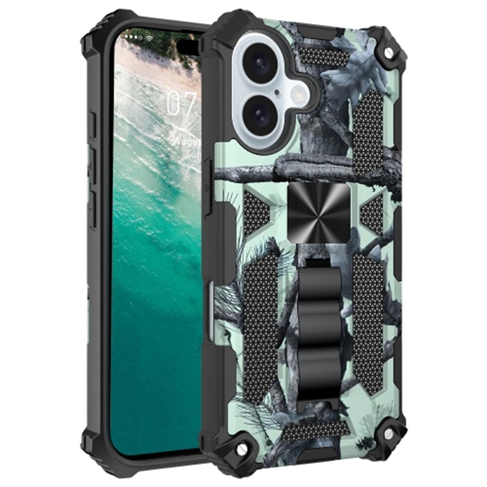 For iPhone 16 Plus Case Kickstand Camouflage Anti-Drop TPU+PC Phone Cover A