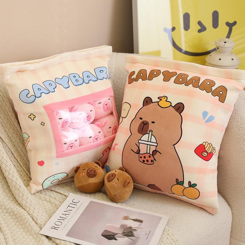 Six Balls Capybara Bag Cartoon Newt Animal Squishy Mini Size Dolls Plush Pillow Office Nap Food Snack Plushie Peluche Perfect Gift