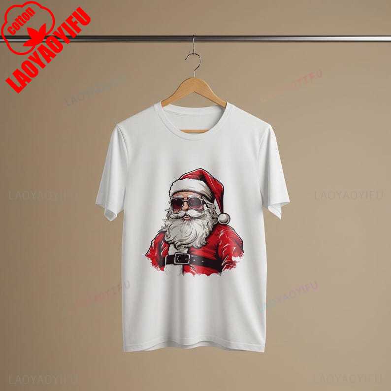 Cool Santa TShirt with Sunglasses Modern Christmas Apparel Funny Holiday Graphic Unique Unisex Gift Idea for Simple Style Tops