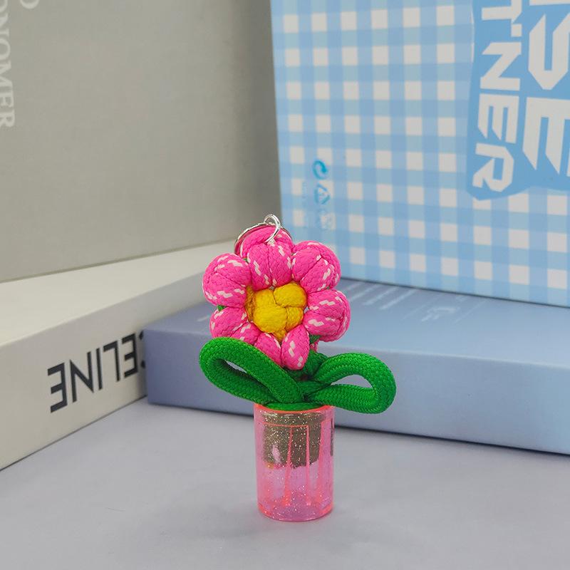 Adorable Handwoven Flower Keychain Mini Potted Vase Plant Charm Pendant for Girls Bag Accessory