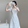 French temperament advanced sense Muse fan dress women's summer design sense waist gentle wind first love fairy long dress