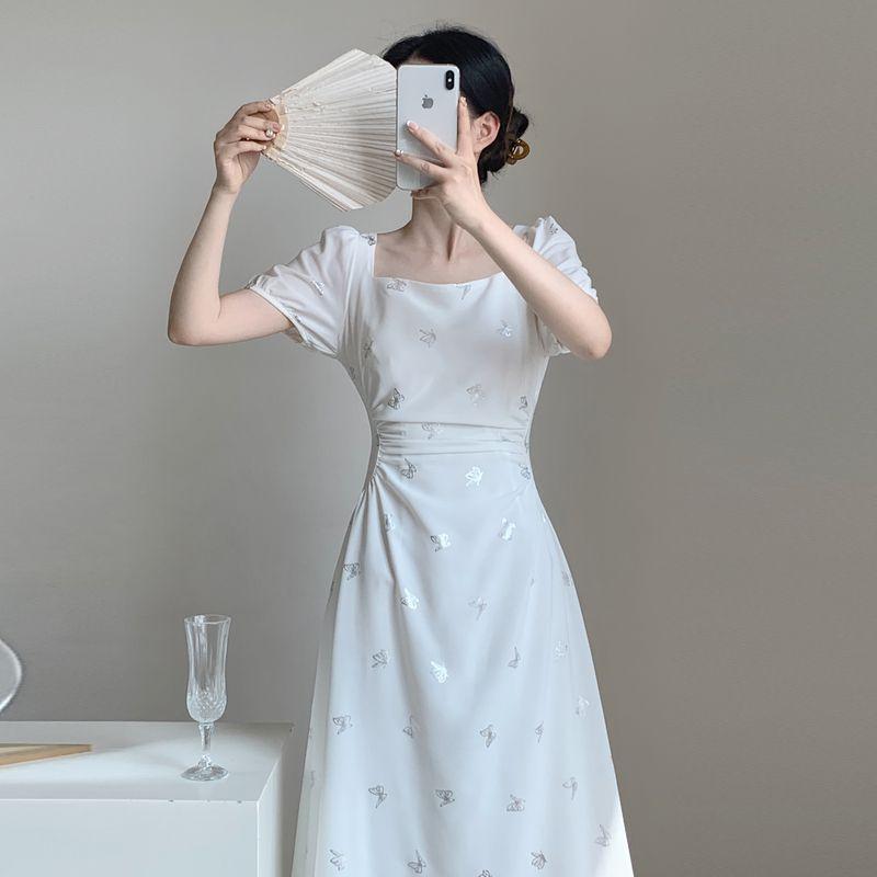 French temperament advanced sense Muse fan dress women's summer design sense waist gentle wind first love fairy long dress