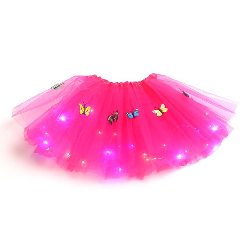 Girls Led Light Up Butterfly Tutu Skirt Glowing Elastic Waistband Multi-color Mesh Skirt For 2-12