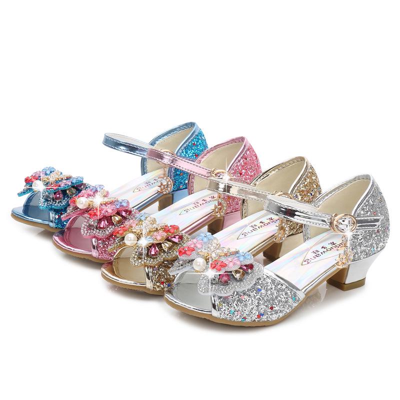 2025 Spring Korean Style Girls' Princess Bow High Heel Open-Toe Sandals