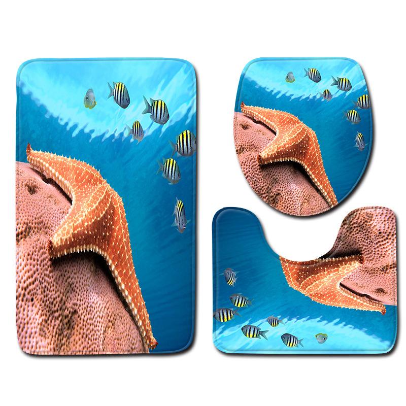 Sea World Bathroom Floor Mat Toilet Three-Piece 3D Bathroom Mat