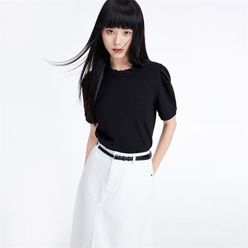 

Navigare Women s Puff Sleeve Lace Round Neck T-Shirt M