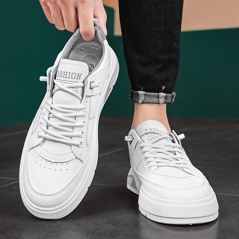 Microfiber Leather Black Casual Work Board Shoes Thick Sole Heightening Elastic Band Foot Cover Sports Men'S Shoes