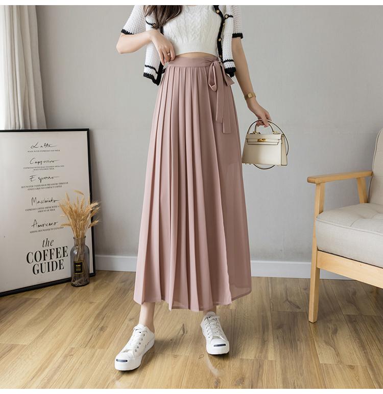 

Летние корейские женские юбки с большим подолом, брюки, плиссированные шифоновые брюки, брюки с высокой талией, повседневные широкие брюки XXL розовый