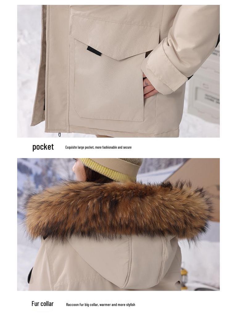 Unisex Mid-Length Thickened Goose Down Ski Parka