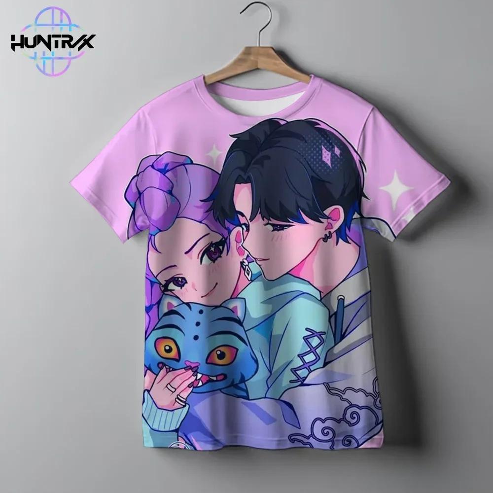 Kpop Demon Hunters Harajuku Anime 3D Print Sports Boy Girl T-shirt Street Fashion Girl Group Hip-hop Children Short-sleeve Top