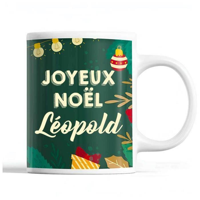 Tasse - Noël Léopold - Vert - Mug prénom - Idée Cadeau Secret Santa