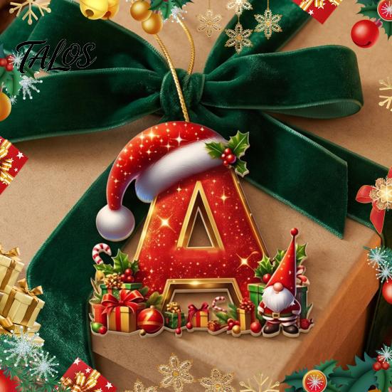 Christmas Tree Decoration 26 Pcs Letters Ornaments, A-Z Alphabet Acrylic Hanging Ornament Decoration, Personalized Initial Pendant with Santa Hat for