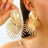 Exaggerated Metal Fan-Shaped Drop Earrings for Women Vintage Gold Color Irregular Oval Personality Earrings Zircon Accessories