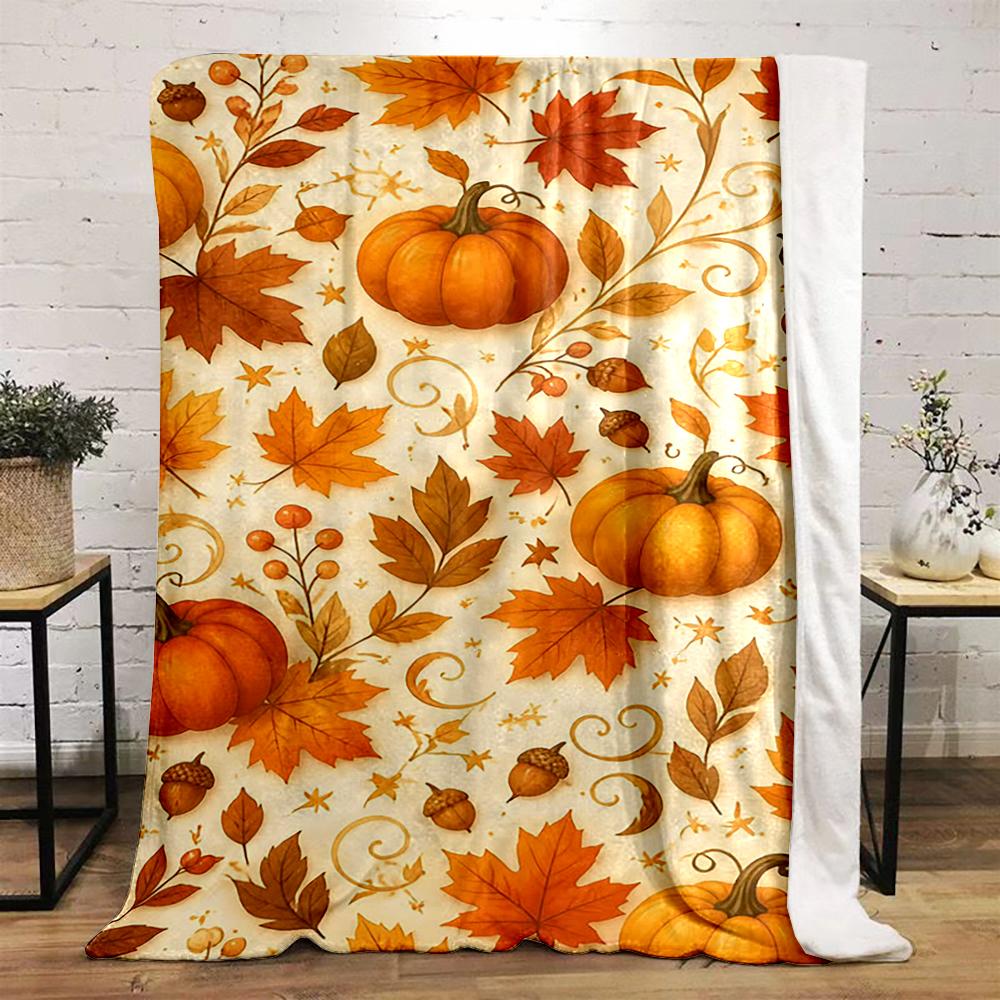 Autumn Pumpkins and Maple Leaves Design Flannel Blanket for Bedroom Living Room Sofa and Nap
