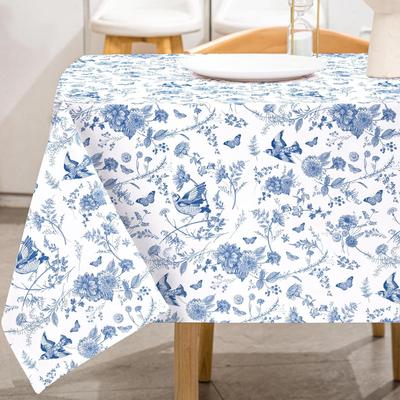 Vintage Floral Blau Weiß Blume Rechteckige Tischdecke Esszimmerdeko Wasserdichte Tischdecke Für Tisch Feiertags-Partydekoration