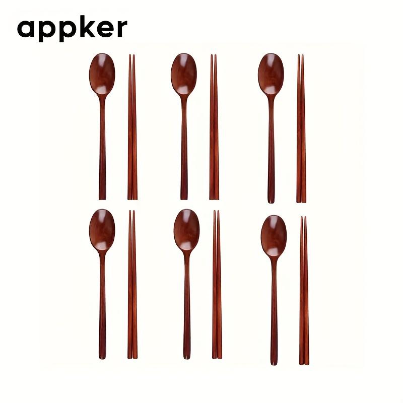 

12PCS Wooden Spoon And Chopstick Set Reusable Flatware Combination for Asian Dishes Tableware Suitable for Home And Restaurant