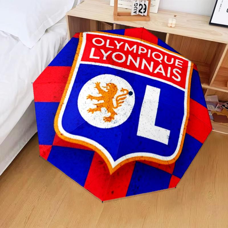 1PC Olympique Football Crest Printed Umbrella Folding umbrella, automatic umbrella 8-Frame for Travel, camping Fan gifts Christmas Gifts
