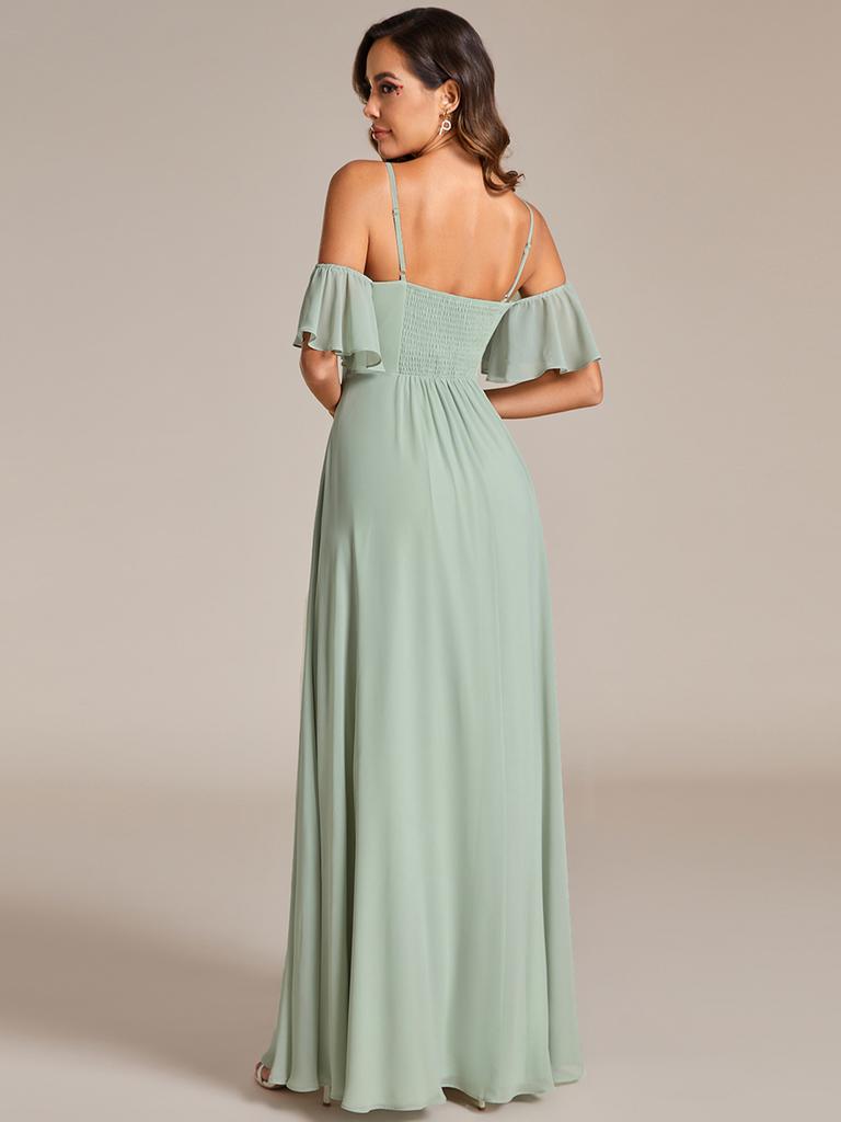 Ever-Pretty Women's Cold Shoulder Sweetheart Neckline Spaghetti Straps Chiffon Bridesmaid Dresses With Ruffle Sleeves