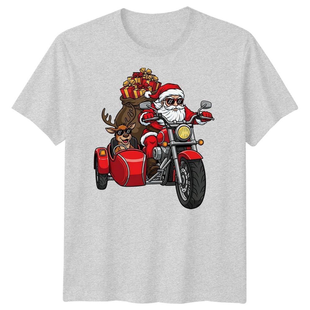 Santa Claus Reindeer Motorcycle Christmas Holiday Unisexs TShirt Gift